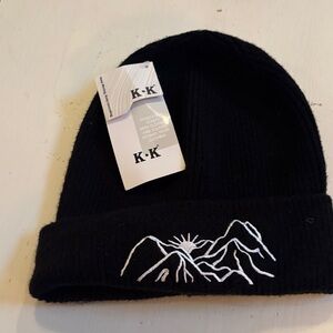 NWT KK Black Kids Beanie with Mountain Embroidery